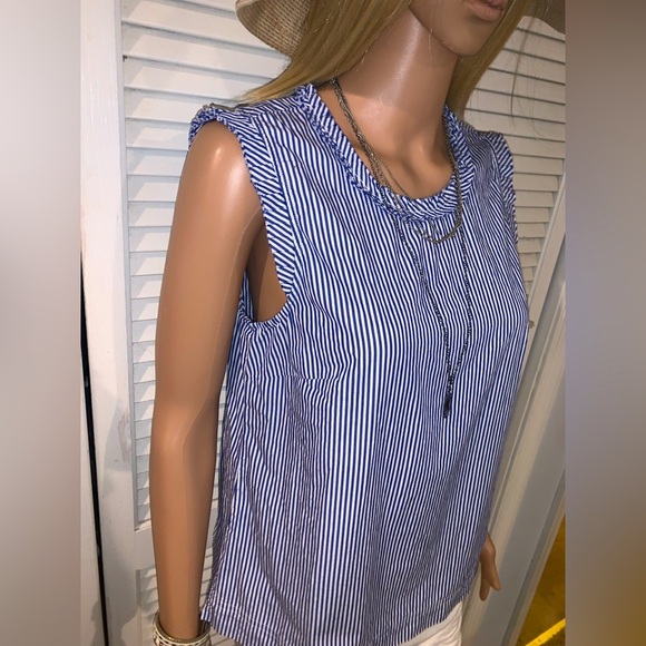 J.Crew blue and white Striped Blue Sleeveless Top ruffles size 4 - Picture 5 of 6